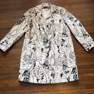 Harve Benard Black & White Abstract Printed Trench Coat